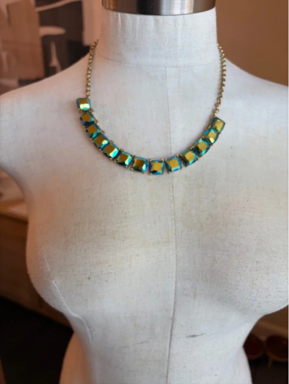 Jcrew iridescent teal and gold necklace!